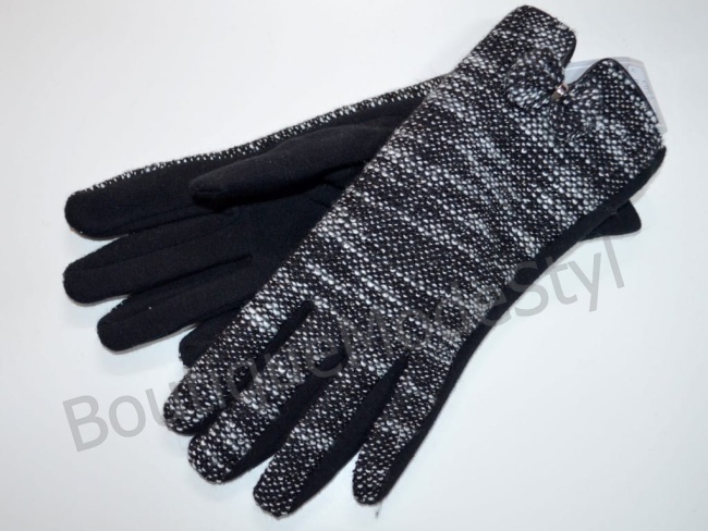 Rękawiczki damskie czarno białe z kokardką