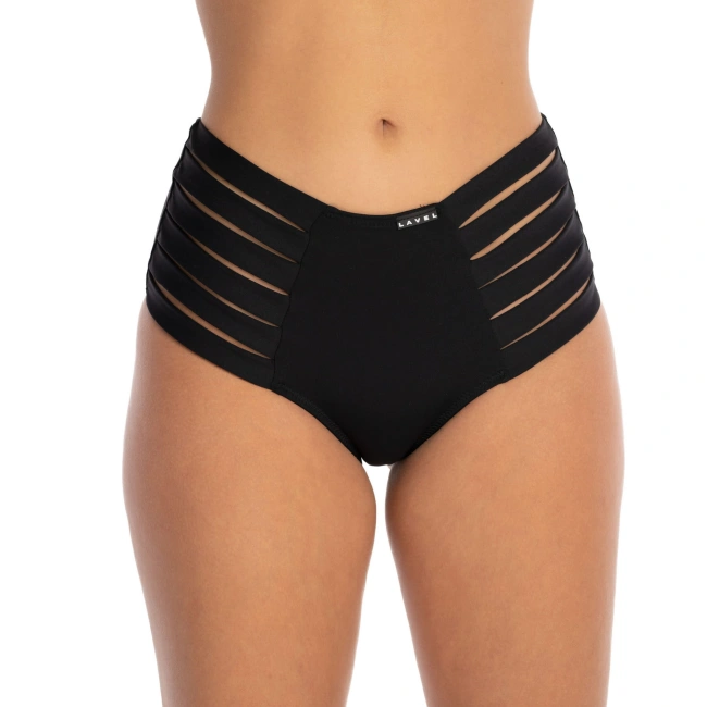 Lavel figi kąpielowe vP negro wysokie z fantazyjnymi paskami, czarne