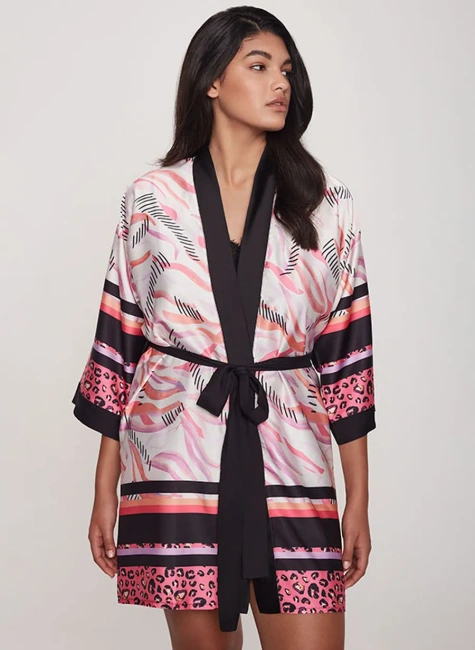 DALIA szlafrok satynowy Pink pantera czarny