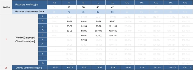 FEBA Strój kąpielowy push up FG11/899 tabela rozmiarów
