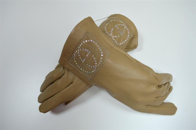 Rękawiczka beżowa, skórzana z cekinami