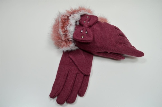 Rękawiczki damskie bordowe z królikiem