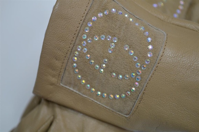 Rękawiczka beżowa, skórzana z cekinami