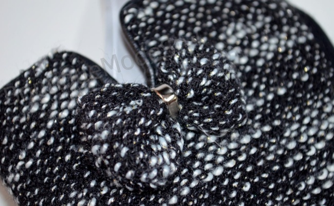 Rękawiczki damskie czarno białe z kokardką