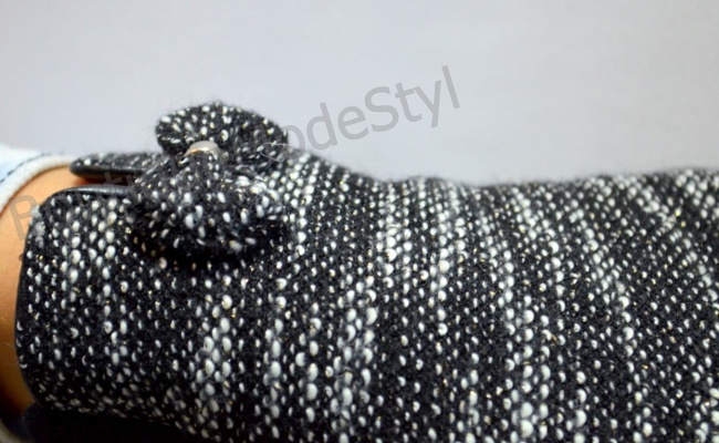 Rękawiczki damskie czarno białe z kokardką