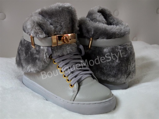 Szare sneakersy damskie ocieplane koturn złota kłódka